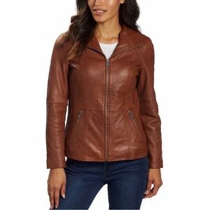 Marc New York Andrew Marc Elegant Tan Leather Jacket Size L Casual Work Winter